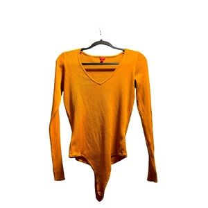 GUESS Designer Mustard Yellow Long Sleeve Body Suit Womens L Vintage Y2K